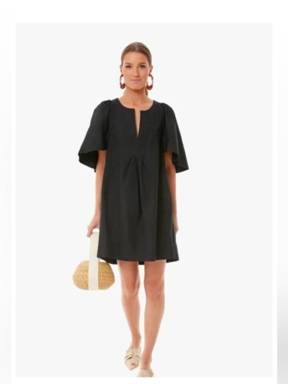Tuckernuck Pomander Place 100% Cotton Black Finley Flutter Sleeve Dress Size L